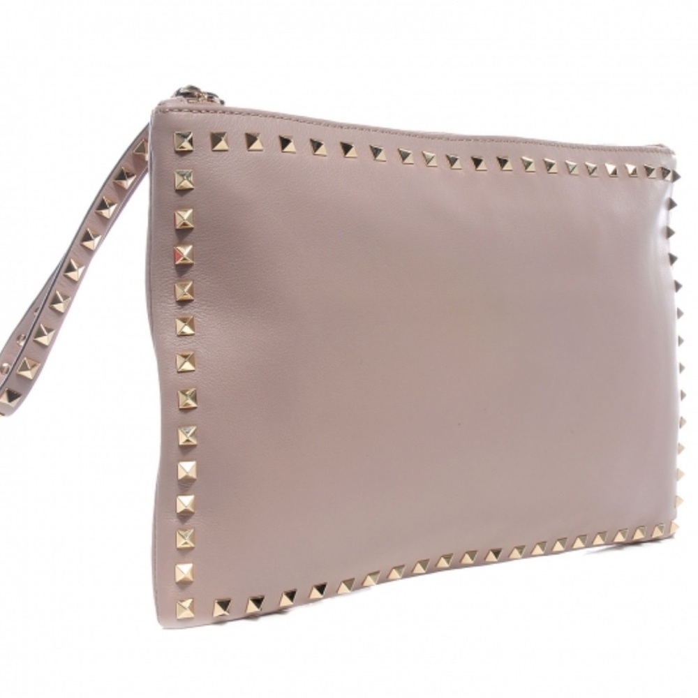 VALENTINO GARAVANI  Vitello Rockstud Zip Wristlet Pouch Poudre